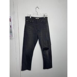 Levi Jeans Womens 31 Wedgie Straight Ripped Knee Hidden Button Fly Black Ankle